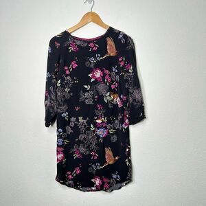 Joules Women’s Black Multicolor Floral Bird Fox 3/4 Sleeve Dress Size XS/S